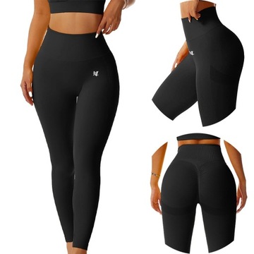 LEGGINSY CZARNE FITNESS WYSOKI STAN BEZSZWOWE ORYGINALNE GYMRIVAL - S