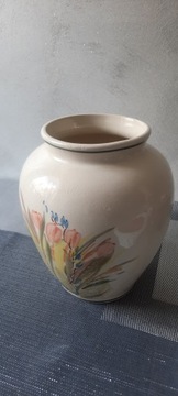Porcelanowy fajansowy wazon stary ręcznie wykonany