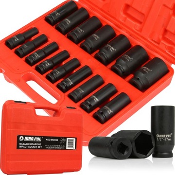 NASADKI UDAROWE 1/2' DŁUGIE 10-32MM CR-MO 16ELE zestaw NASADEK udarowych