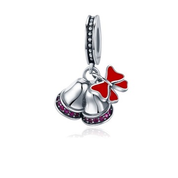Charms zawieszka ORNAMO Świąteczne Dzwonki Cyrkonia róż Srebro próba 925