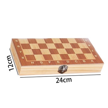Drewniany zestaw szachowy składany dla dzieci i dorosłych o wymiarach 24xm x 24cm