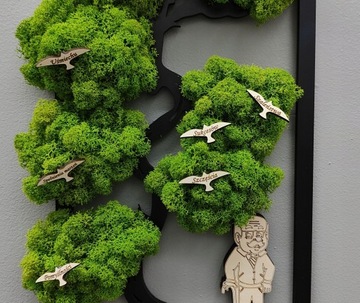 Дерево бонсай с мхом День бабушки и дедушки, гравюра с птицами, 37x24