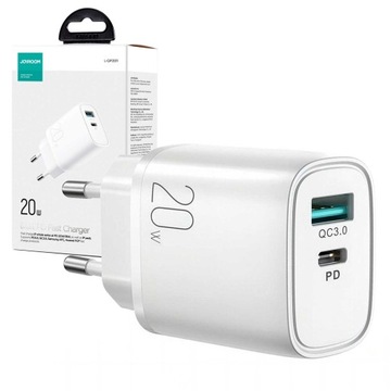 JOYROOM SZYBKA ŁADOWARKA SIECIOWA USB-A QC3.0 / USB-C PD 20W biała