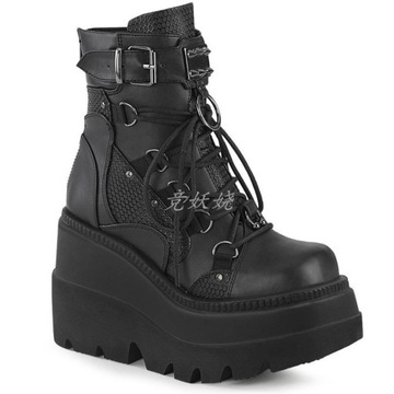 BUTY Rozmiar 3-43 projekt panie wysoka podeszwa moda nit Goth wysokie na ob