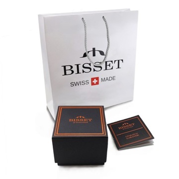 Zegarek męski BISSET BSCE61 Czarny pasek skórzany Szwajcarski + BOX
