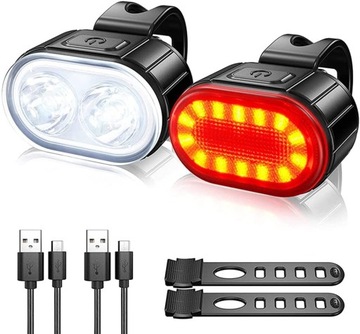MOCNA LAMPKA ROWEROWA ŚWIATŁO LED PRZÓD TYŁ ZESTAW NA ROWER KIEROWNICĘ USB