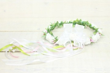 Венок для причастия, стиль бохо, РОЗОВЫЙ, розы для причастия