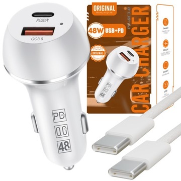 ŁADOWARKA SAMOCHODOWA SZYBKIE ŁADOWANIE STABILNA USB USB-C MOCNA 3A PD 48W