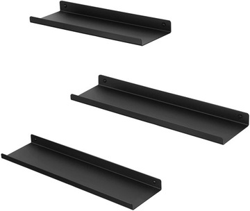 Zestaw 3 Półek półki CZARNE Nowoczesny Styl 40cm METALOWE NA KSIĄŻKI SALONU
