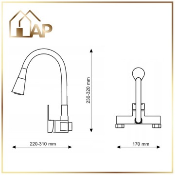 Bateria Kuchenna Ścienna FLEX PLUS Czarna Elastyczna Wylewka Kran Kuchenny