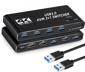 PRZEŁĄCZNIK KVM 2x1 HDMI 2.0 USB 3.0 SWITCH 4K/60HZ 4xUSB 2 Komputery