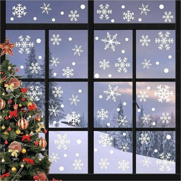 Новогодние наклейки на окно Снежинки Шар 35 шт.