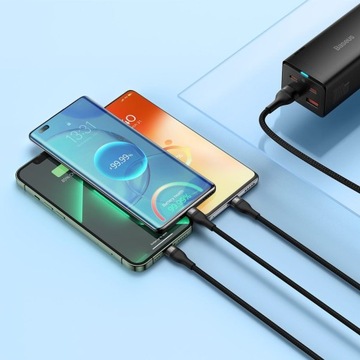 USB-кабель Baseus Flash II 3в1, USB-C + micro USB + Lightning, 66 Вт, 1,2 м (деталь
