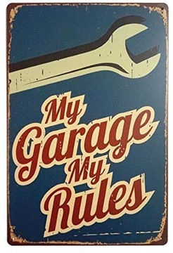 MY GARAGE MY RULES - retro naklejka drukowana