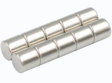 MOCNY MAGNES NEODYMOWY WALCOWY 6x6 - ZESTAW 10 SZTUK / MAGNESY NEODYMOWE /