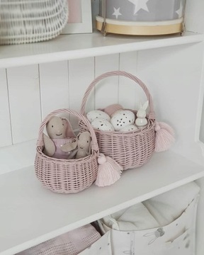 МАЛЕНЬКАЯ ПЛЕТЕНАЯ КОРЗИНКА, ГРЯЗНО-РОЗОВЫЙ, ЭТИКГИ В БОХО
