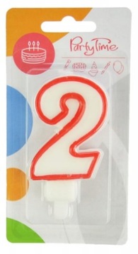 Świeczka Urodzinowa Cyferka 2 Party Time Biało-Czerwona 7cm
