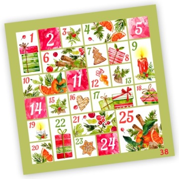 NAKLEJKI ŚWIĄTECZNE ADWENTOWY KALENDARZ 38 10x10