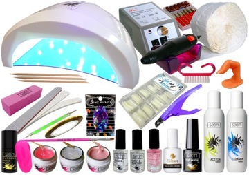 ZESTAW ŻELOWY STARTOWY DO PAZNOKCI LAMPA DUAL LED + FREZARKA