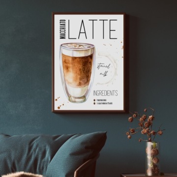 СОВРЕМЕННЫЕ КАРТИНЫ ДЛЯ КУХНИ ИНДУСТРИАЛЬНЫЙ ЛОФТ ПОСТЕР КОФЕ ЛАТТЕ 30 X 40 A3