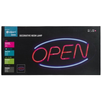 Neon LED open dekoracja LED 45x22 cm zasilanie z baterii lub USB, NEO004