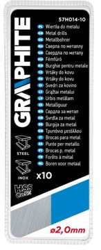 Сверла по металлу GRAPHITE HSS-Co 2,0 мм, 10 шт.5