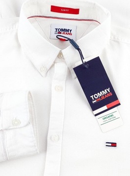 Tommy Hilfiger Koszula męska Biała Casual SLIM FIT 100% Bawełna r. L