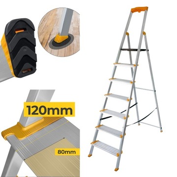 Drabina aluminiowa domowa Z PÓŁKĄ 7 STOPNI 50% Szersze DRABEST