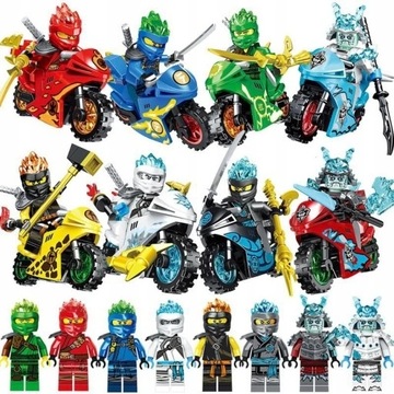 KLOCKI ZESTAW 8 FIGUREK 8 MOTORÓW LLOYD KAI ZANE JAY NINJA