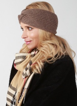 Зимняя повязка на голову из польской плетеной ткани Boho Brown O2