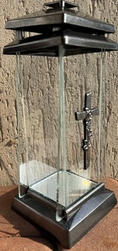 Znicz kapliczka trapez czarno-srebrny Krzyż wysokość ok 25cm