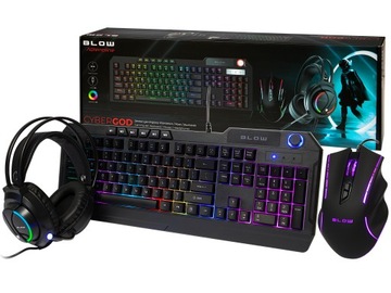 ZESTAW GAMINGOWY BLOW DLA GRACZY KLAWIATURA MYSZ MYSZKA SŁUCHAWKI RGB LED