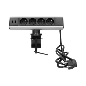 Gniazdo meblowe z uchwytem montażowym, ładowarką USB i przewodem 1,8m,