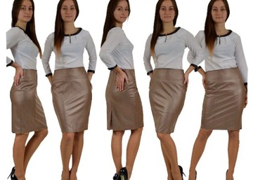 GŁADKA OŁÓWKOWA SPÓDNICA EKO SKÓRA CAPPUCCINO r.38