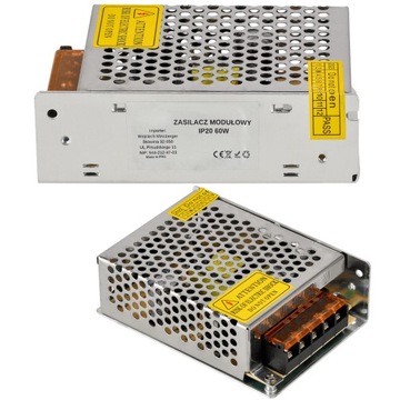БЛОК ПИТАНИЯ СВЕТОДИОДОВ 12В 60ВТ 5А Модульный IP20 ДЛЯ СВЕТОДИОДНЫХ ПОЛОС охранного видеонаблюдения IP20