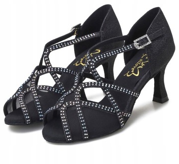 BUTY DO TAŃCA TANECZNE SZAMPAŃSKIE ZDOBIONE 8.5cm