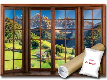 FOTOTAPETA WINYLOWA TARAS OKNO GÓRY ALPY 208x146