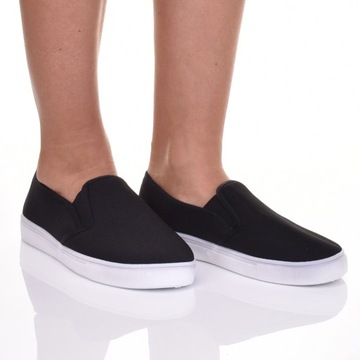 WSUWANE TENISÓWKI DAMSKIE NA GUMKACH CZARNE SLIP ON TRAMPKI