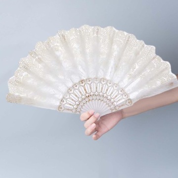Feather Fan Embroidered Flower Foldable Fan Decorative Handheld Fan White