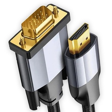 DŁUGI KABEL ADAPTER PRZEWÓD HDMI do VGA FULL HD 1080P GOLD