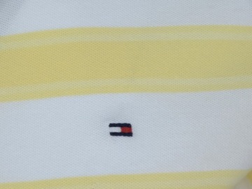 TOMMY HILFIGER polo damskie, biało-żółte paski, XL