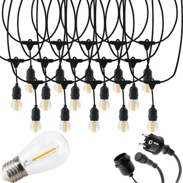 GIRLANDA OGRODOWA zewnętrzna ŁAŃCUCH ŚWIETLNY 20m ŻARÓWKI 20x E27 LED