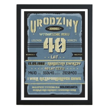 Plakat A3 prezent na 18 30 40 50 urodziny w ramie