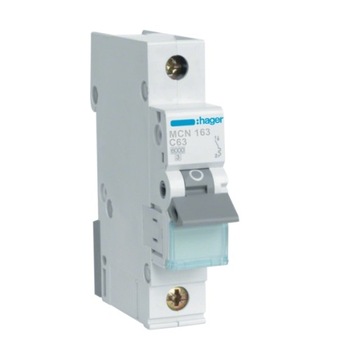 HAGER MCB Wyłącznik nadprądowy 1P C 63A MCN163E