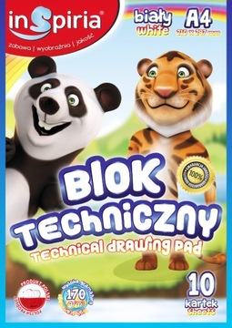 INSPIRIA BLOK TECHNICZNY BIAŁY A4 10 KARTEK