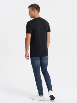 T-shirt męski bawełniany z nadrukiem collegowym czarna V1 OM-TSPT-0163 XXL