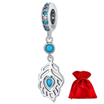 G389 Charms pawie pióro zawieszka srebro 925