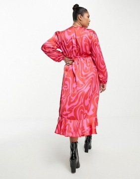 Simply Be Różowa satynowa kopertowa sukienka 50