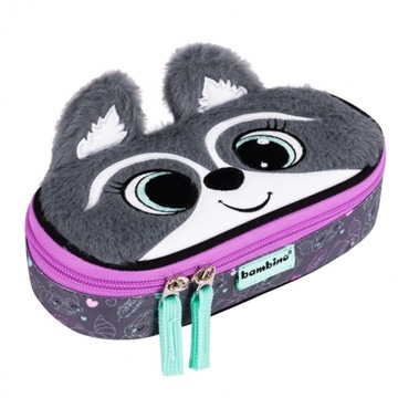 Piórnik saszetka sztywna owalna Szop Racoon Pluszowy pyszczek uszy Bambino
