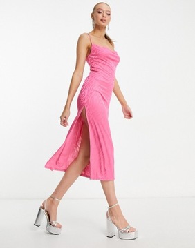 Miss Selfridge Różowa sukienka midi na ramiączkach S